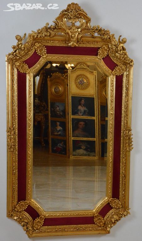 Zámecké zrcadlo s amorky - 200 cm - čalouněné