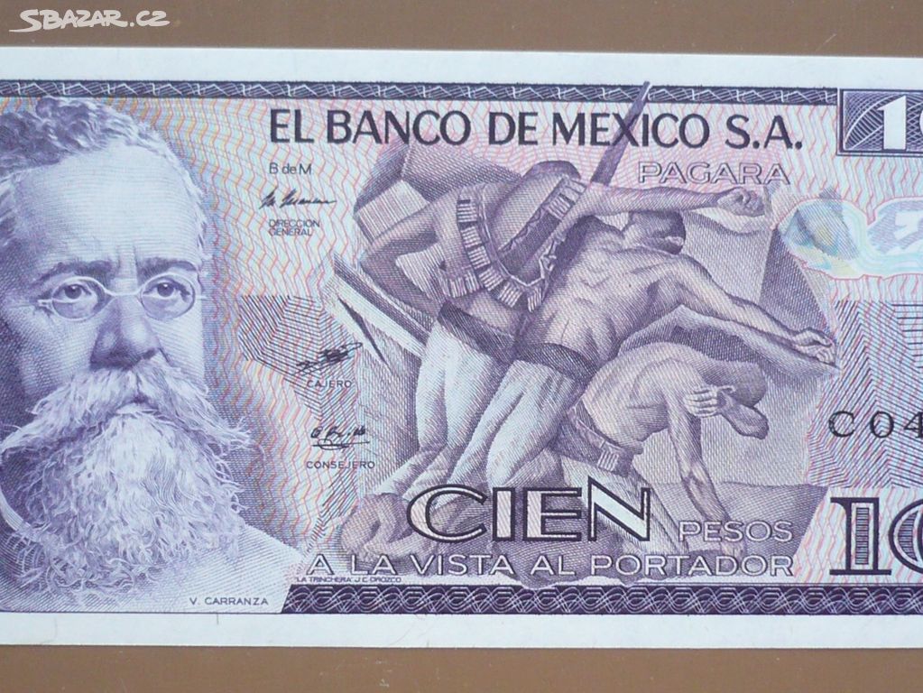 Bankovka, Mexico 100 pesos, ročník 1982