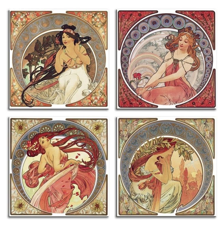 Reprodukce A.Mucha 40x40cm / set 4ks