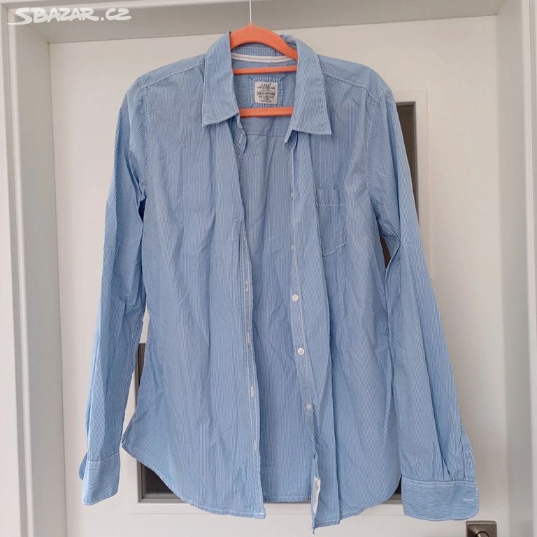 H&M košile, modro bílá, s jemným proužkem, 44