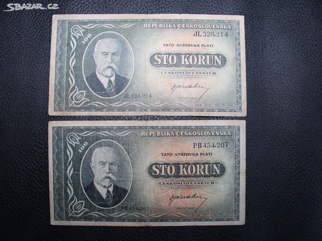 100 Kčs 1945 Masaryk serie JL,PB - 2 KS