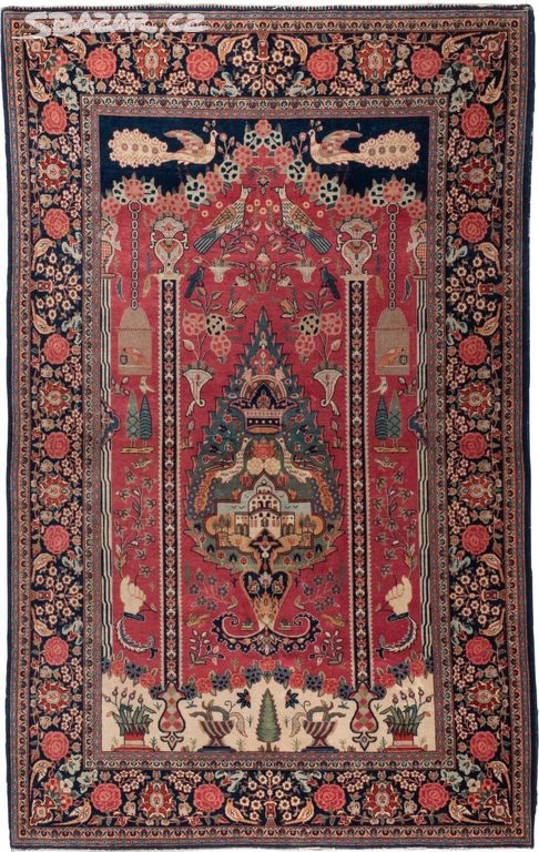Perský vlněný orientální koberec Kášán s pávy 1930
