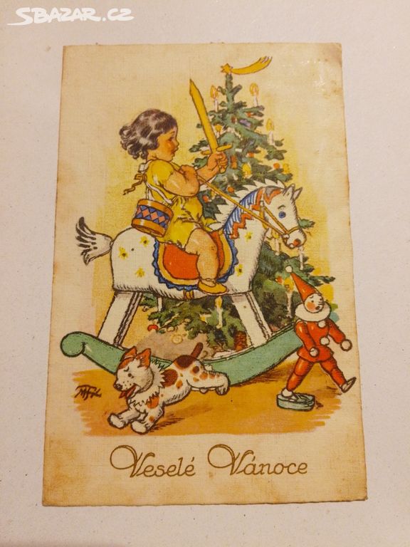 Stará pohlednice Veselé Vánoce ČSR 1934