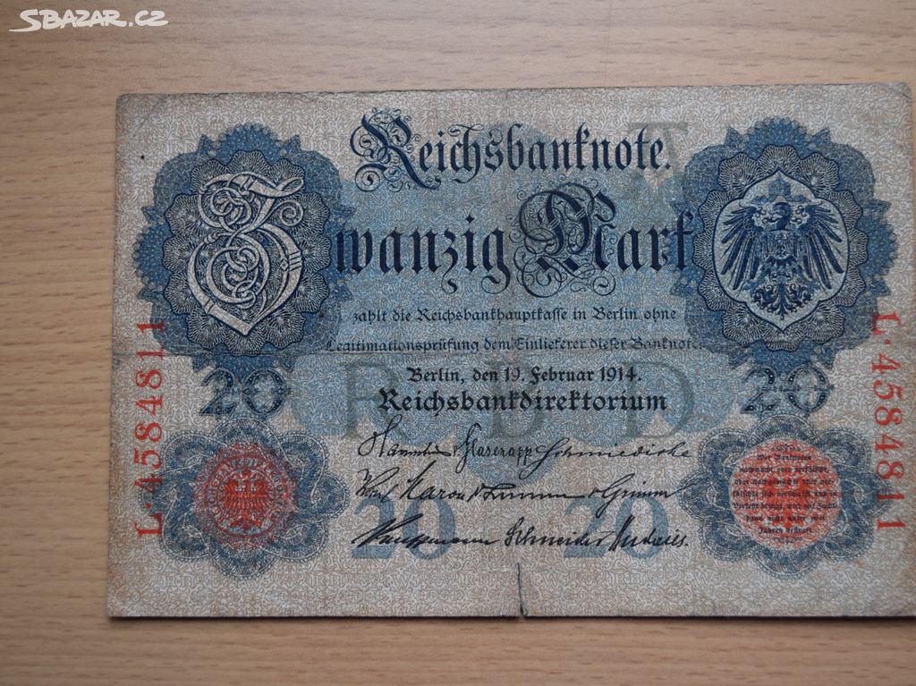 Bankovka 20 Marek Německo 1914