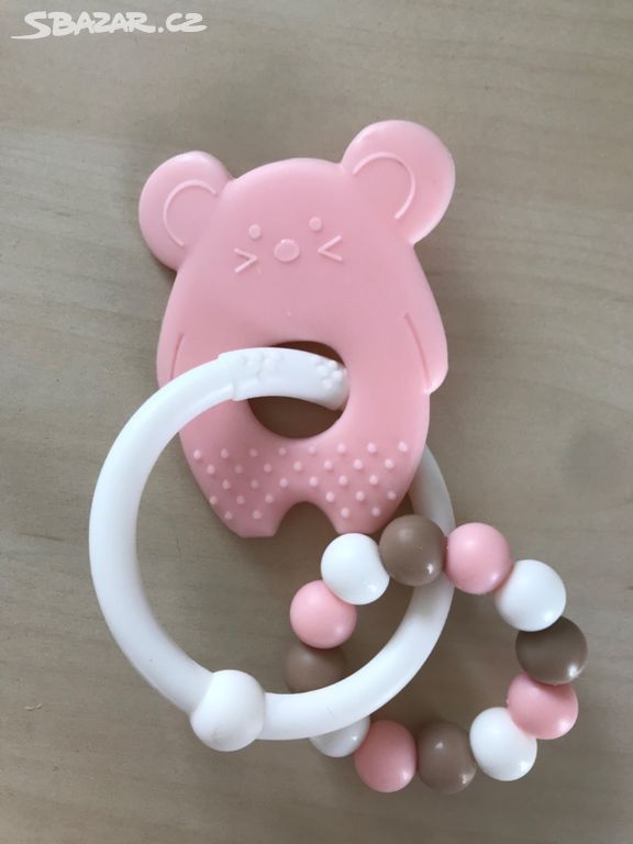 Silikonové kousátko Nattou myška růžová
