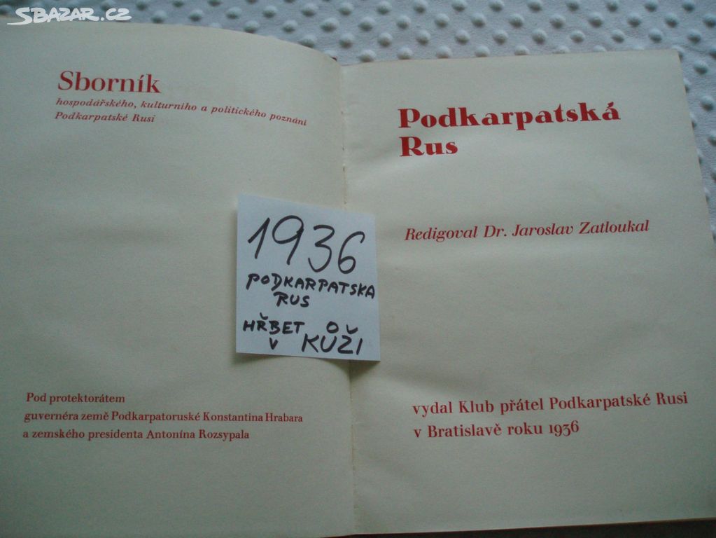 velmi stará kniha Podkarpatská Rus 1936
