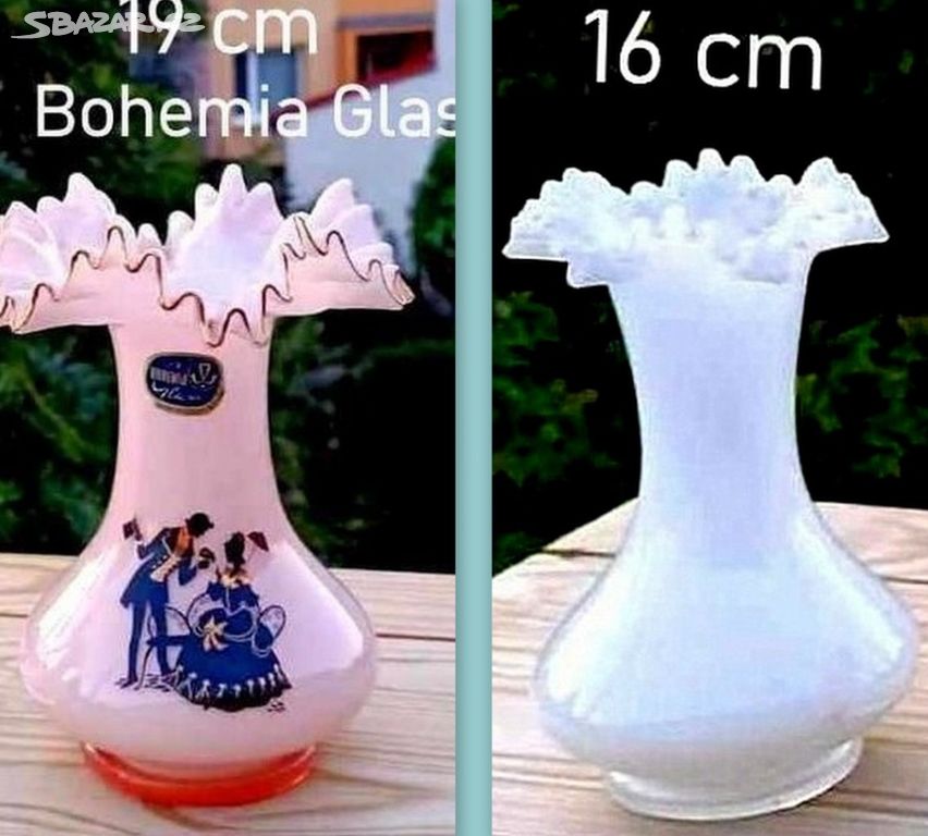 Retro váza růžová Bohemia, bílá prodaná