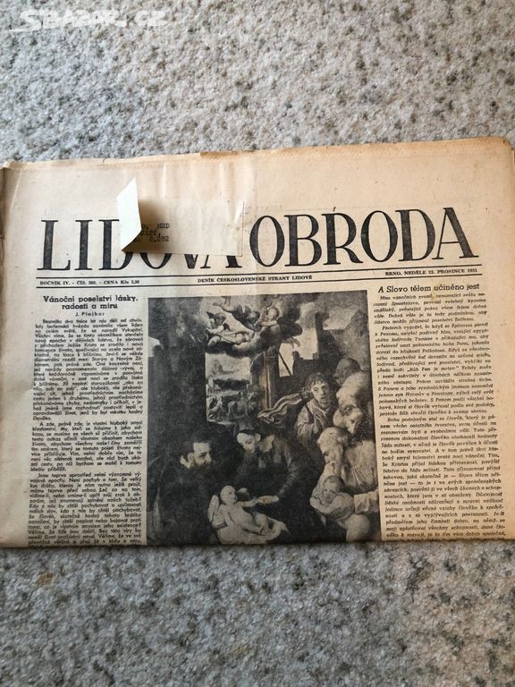 Staré noviny Lidová Obroda, vánoce r.1951