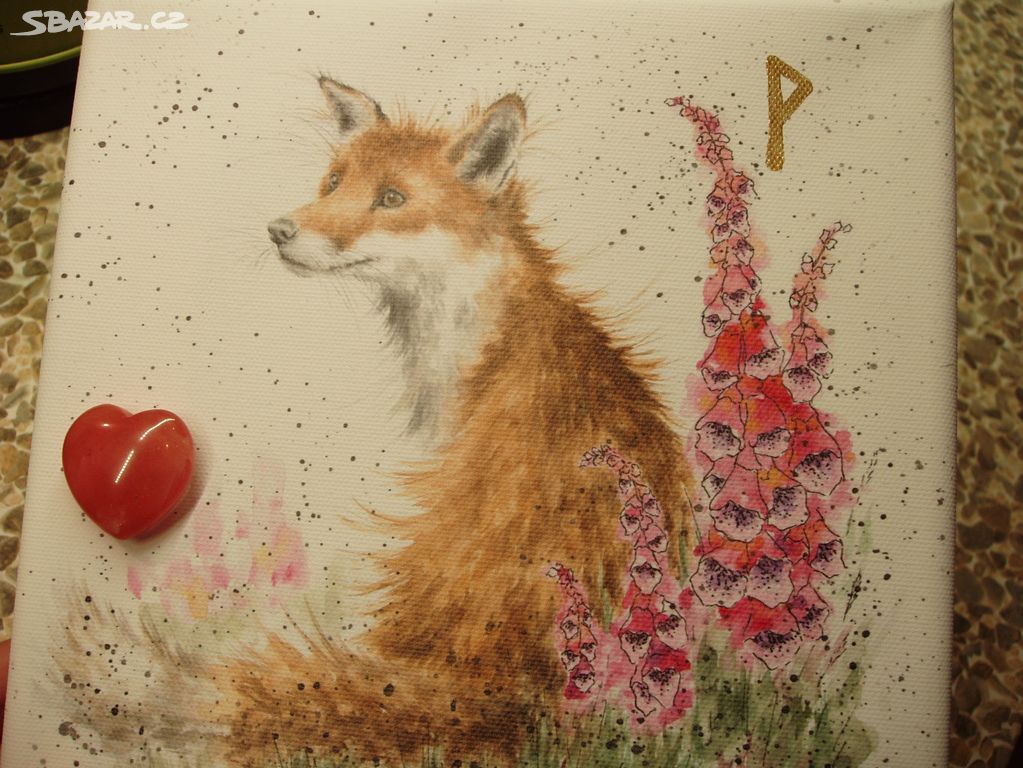 Liška a květina - něžný - plátno, Turmalín, Runa