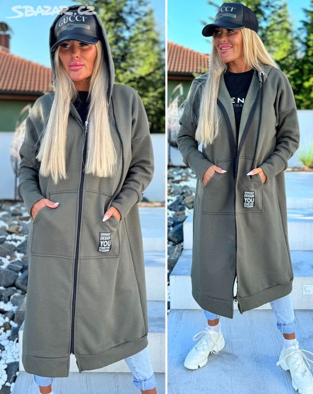 Teplá dámská khaki maxi mikina You uvnitř fleece