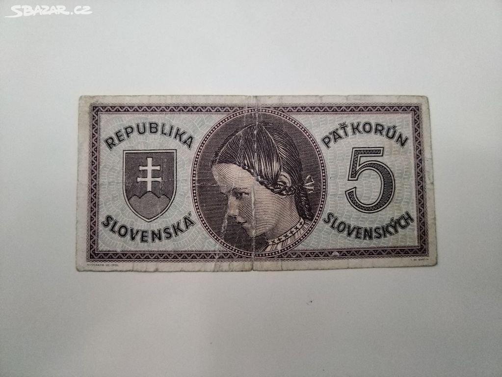 Bankovka Slovensko - 5 Korun 1945 - 2. sv. válka