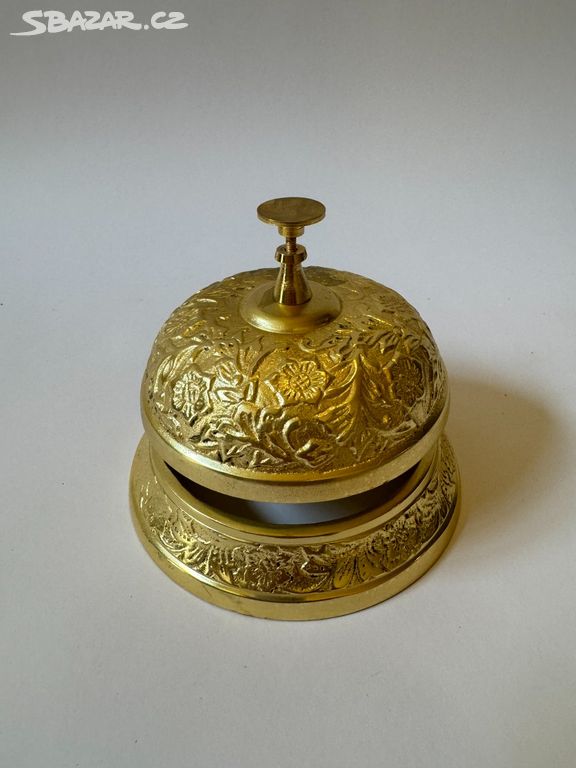 Velký zlatý recepční pultový zvonek ornament - kov