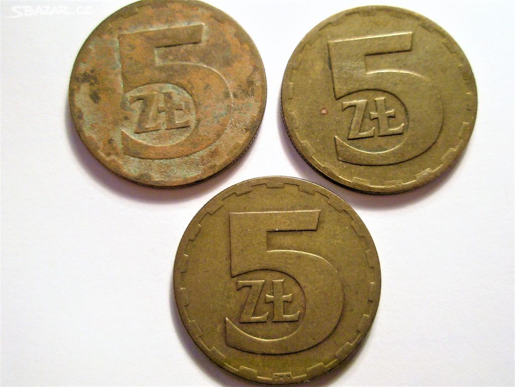 Polské mince 5 Zlotých z roku 1975,1976 a 1977,
