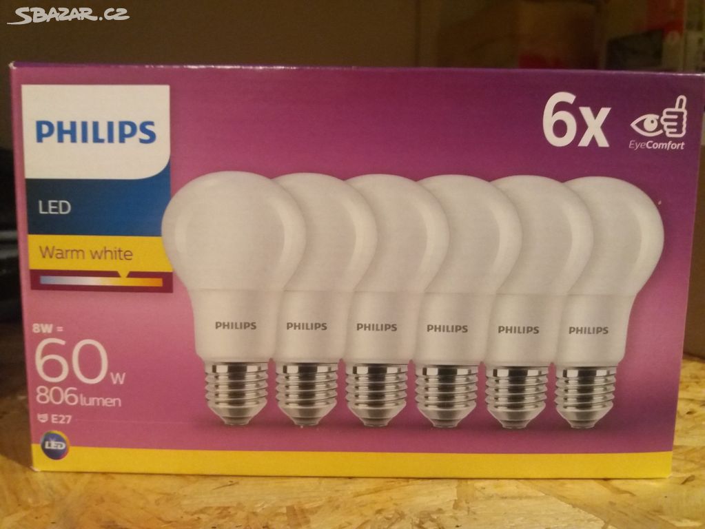 SLEVA Philips LED žárovka E27, 60 W, teplá bílá