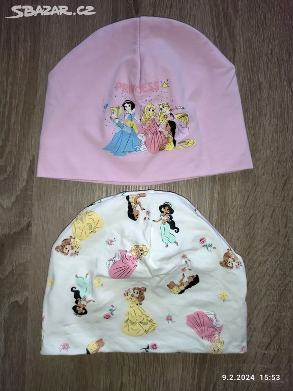 2x dívčí čepička Disney princess 6-12m