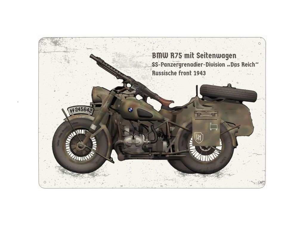 plechová cedule - BMW R75 - 2. SS PzD "Das Reich"