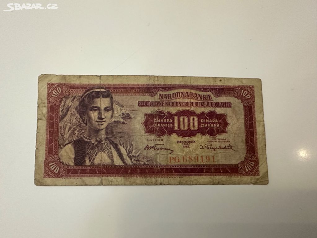 Bankovka Jugoslávie - 100 Dinara 1955
