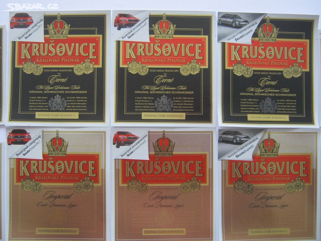 6x pivní etikety Krušovice soutěžní ŠKODA export