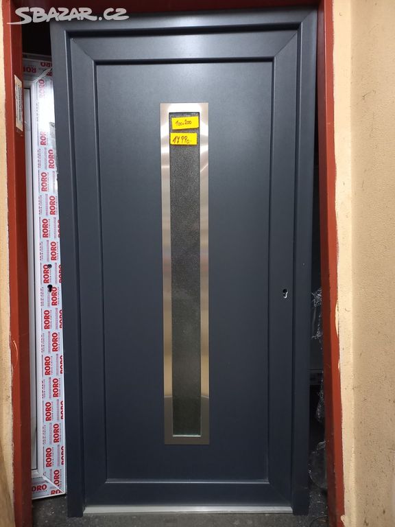Vchodové plastové dveře antracit bílá 100x200