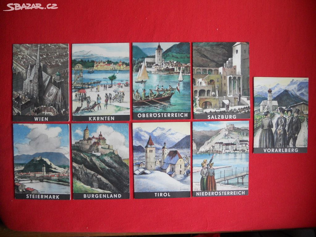 9x Rakousko, staré brožurky, Salzburg, Wien, Tirol