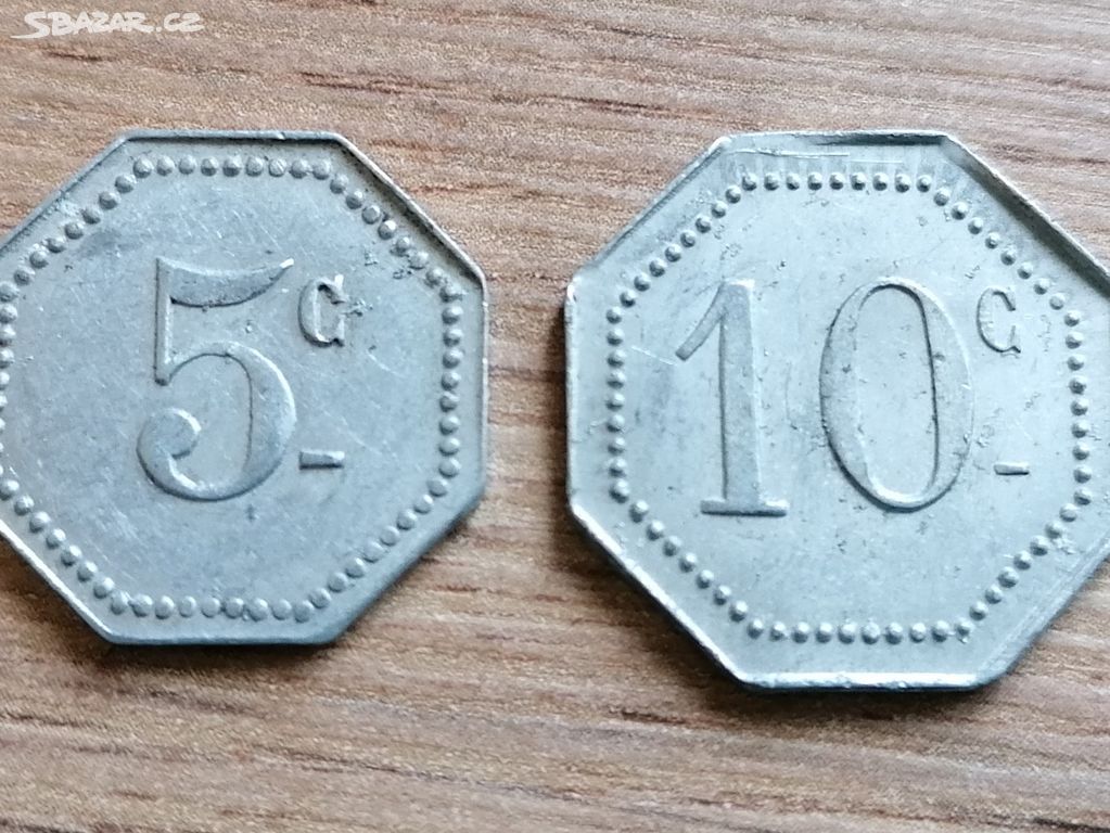 Francie 5 a 10 Cent. 1914-24 nouzové lokální mince