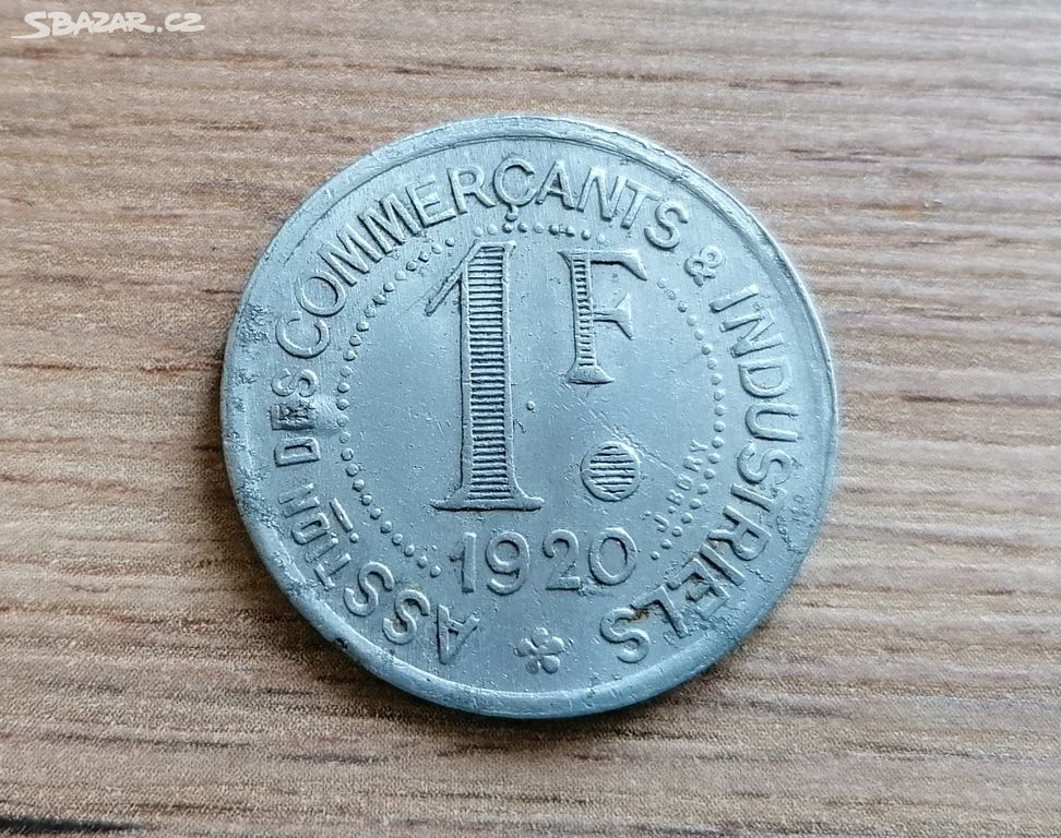 Francie 1 Franc 1920 vzácná nouzová lokální mince