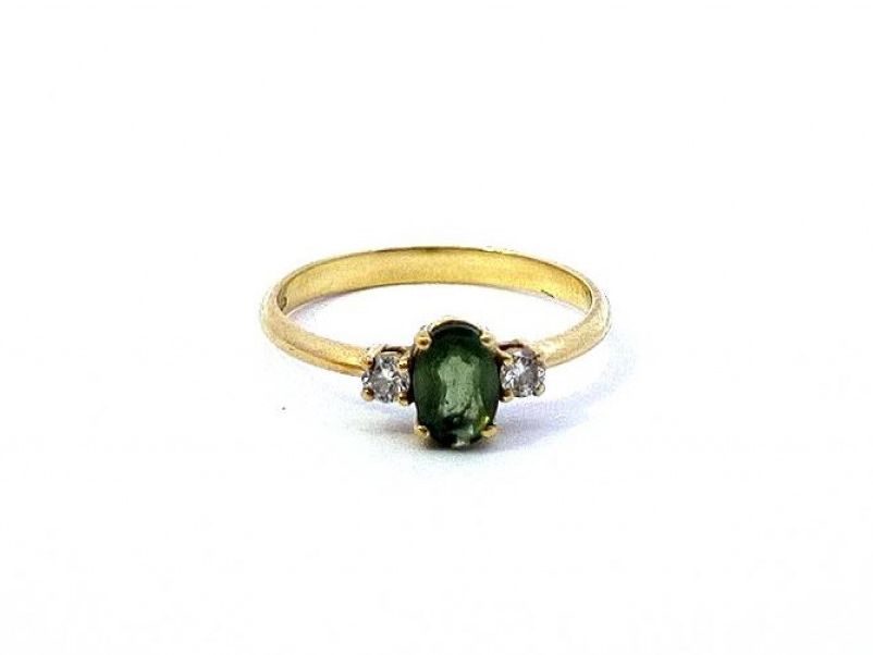 Zlatý prsten s olivínem a diamanty,vel. 48 (17957)