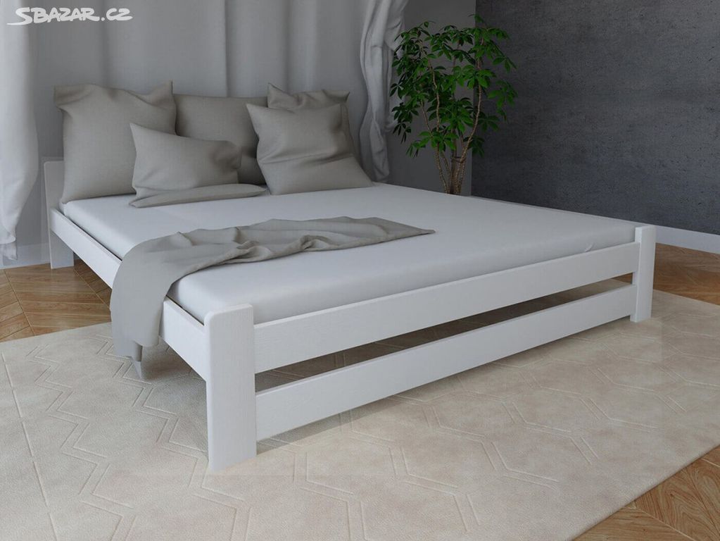 Nová postel MASIV BOROVICE bílá 160x200cm + rošt