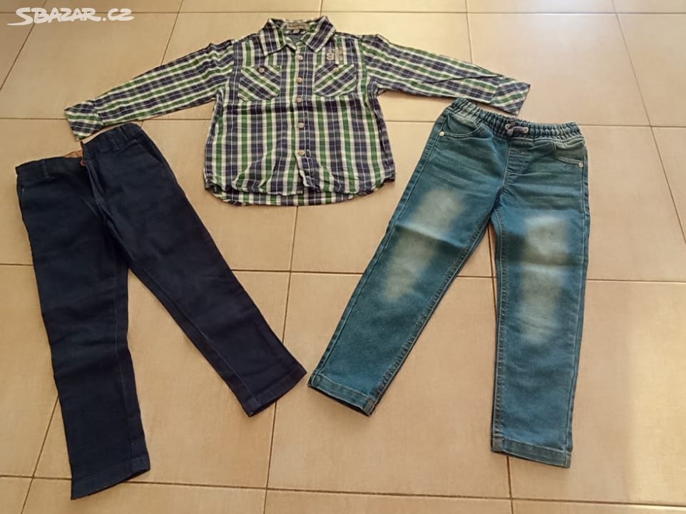 Dětské džíny, kalhoty a košile vel. 104