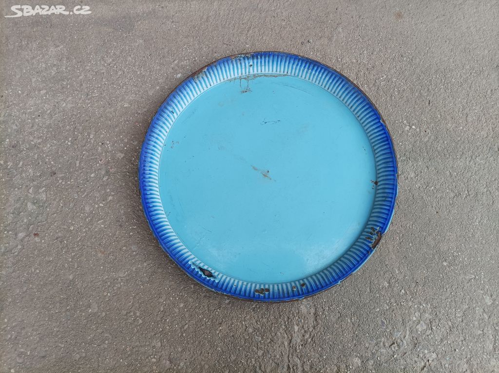 Smaltovaný modrý podnos - tác, průměr 45 cm