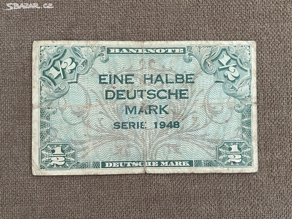 Bankovka západní Německo 1/2 Mark, 1948