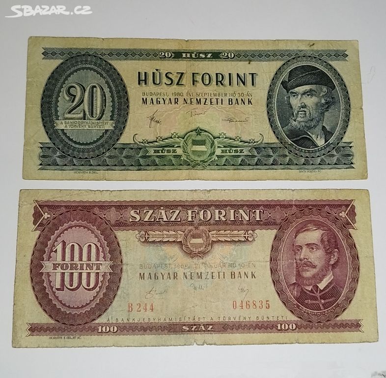 E. Maďarsko 1980 20+100 forint bankovky