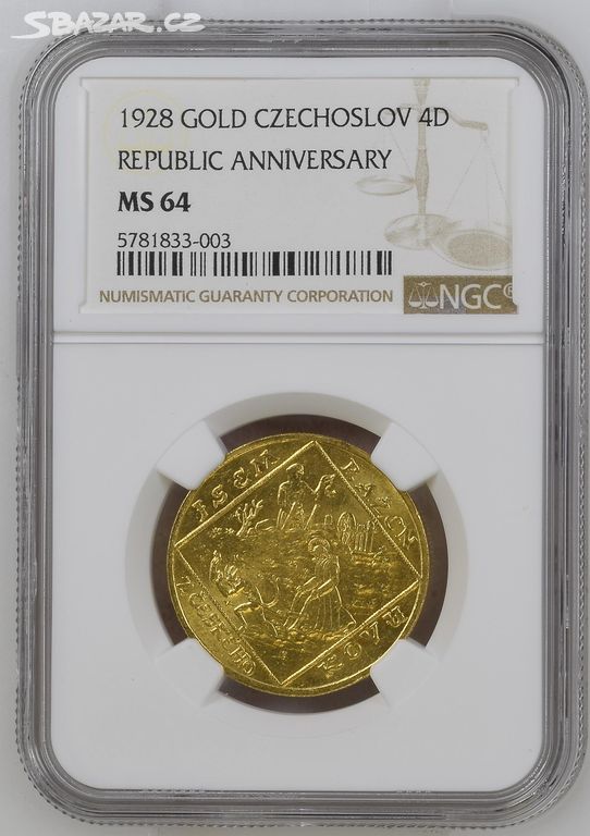 JSEM RAŽEN - 4 DUKÁT 1928 - NGC - MS64