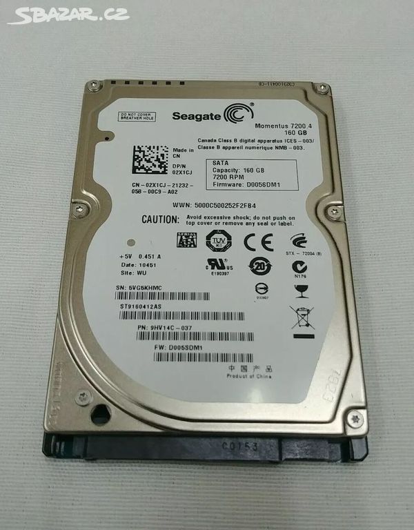 Harddisk 2,5" 160GB Seagate Momentus 7200ot.