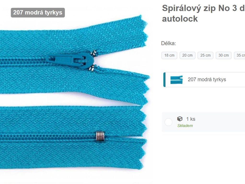 Spiralovy zip modry tyrkys