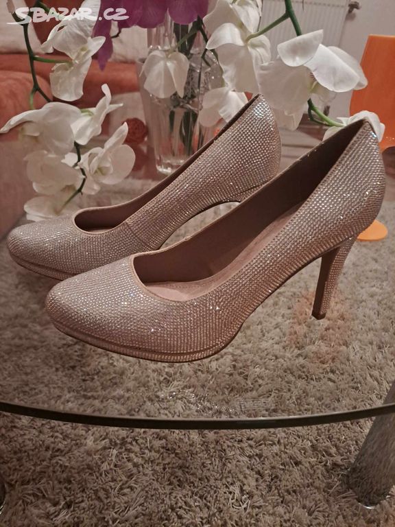 Nové, dámské luxusní stříbrné sandály - třpytivé
