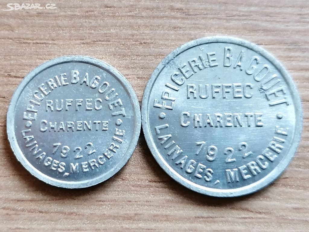 Francie 5 a 10 Centimes 1922 mince Ruffec nouzovky