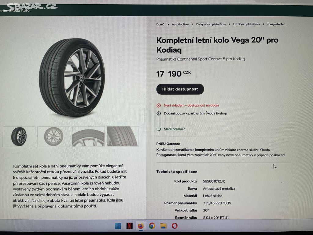 NEJETÁ ŠKODA KODIAQ R20 VEGA CONTINENTAL 235/45/20