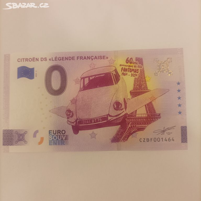 0 euro souvenír Citroen/DS Fantomas 60 let