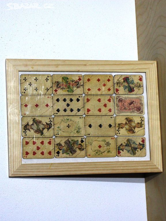 Obraz staré karty Žolíky II., dřevěný rámeček A4