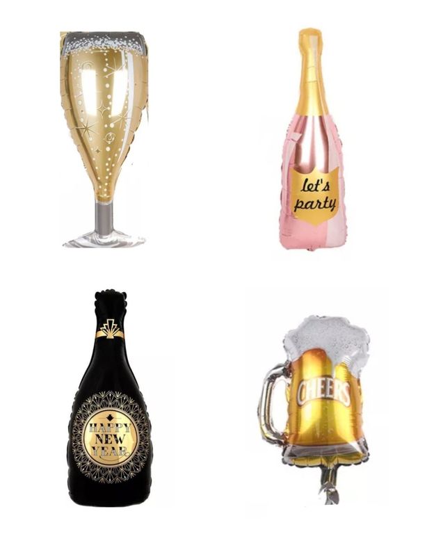 Balónky různé láhve a sklenice