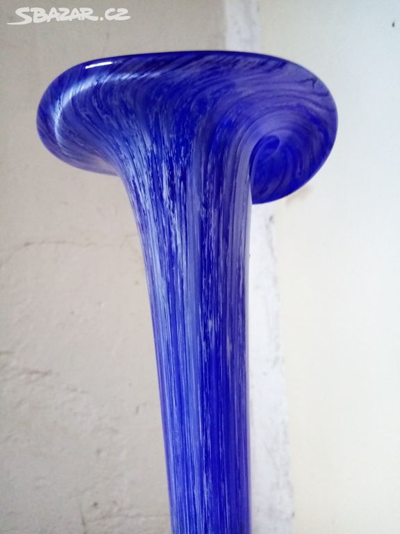 Váza obří 82 cm modrá přejímané sklo