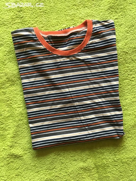 NOVÉ pánské pruhované bavlněné tričko s oranžovým