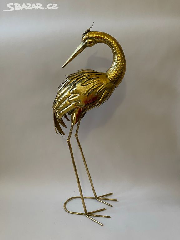 Volavka zlaté provedení - kovová dekorace 80 cm