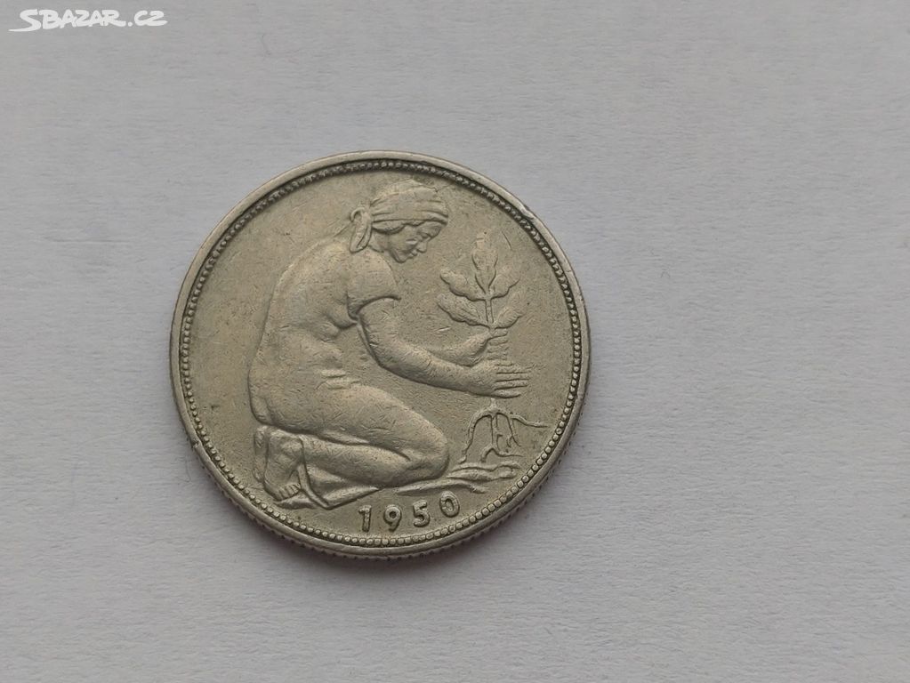 Mince 50 Pfennig 1950 J Německo