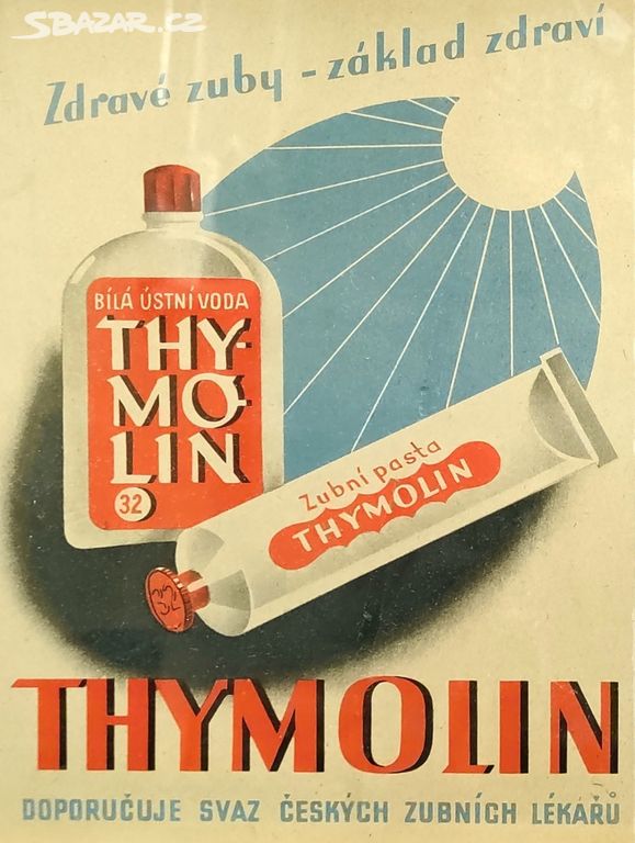 Zubní pasta / ústní voda Thymolin, stará reklama