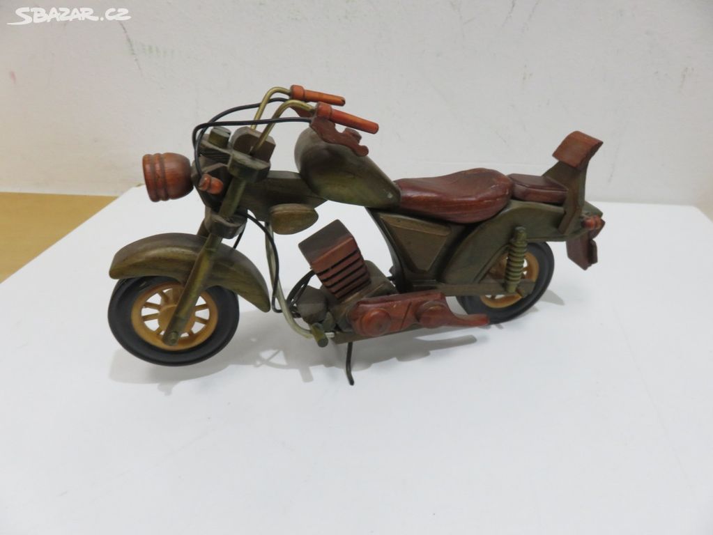 Retro dřevěný model motorky 30cm