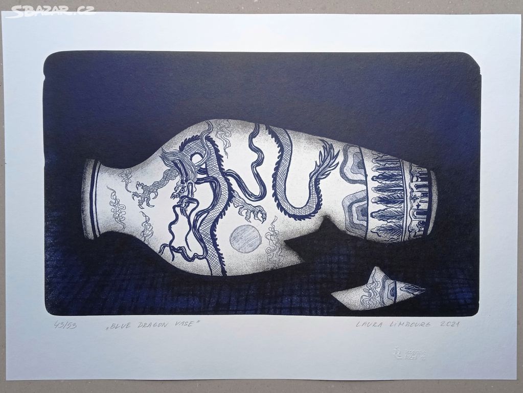 Laura Limbourg: Blue Dragon Vase - Barevná litogra