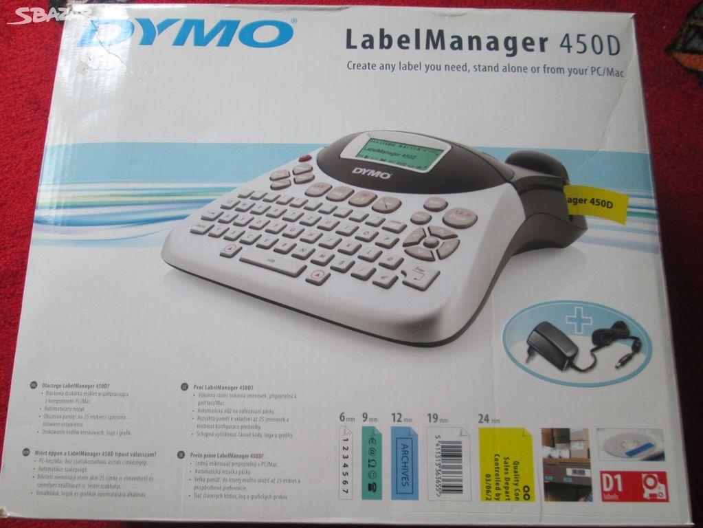 Štítkovač DYMO LabelManager 450D jako nový + pásky