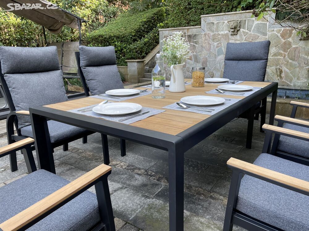 Nový luxusní zahradní stůl hliník/teak masiv 180cm